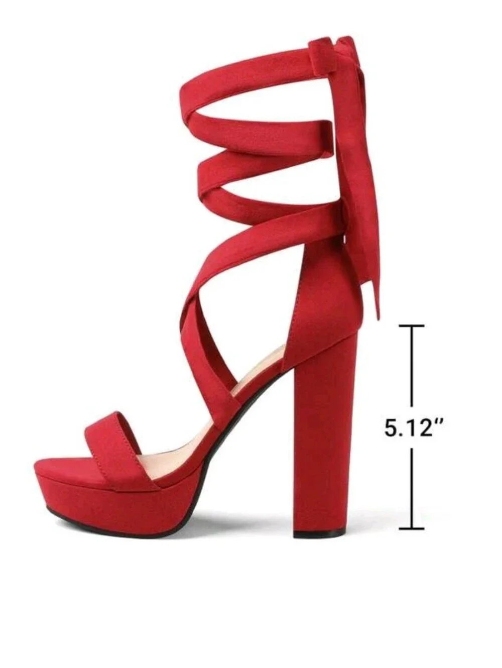 Tie-Ankle Red Platform Block Heels for Women